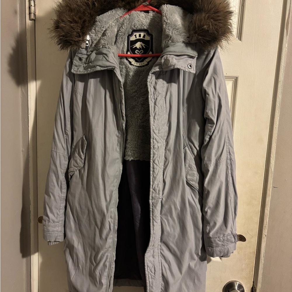 Aritzia Women's Gray Fur-Trimmed Parka